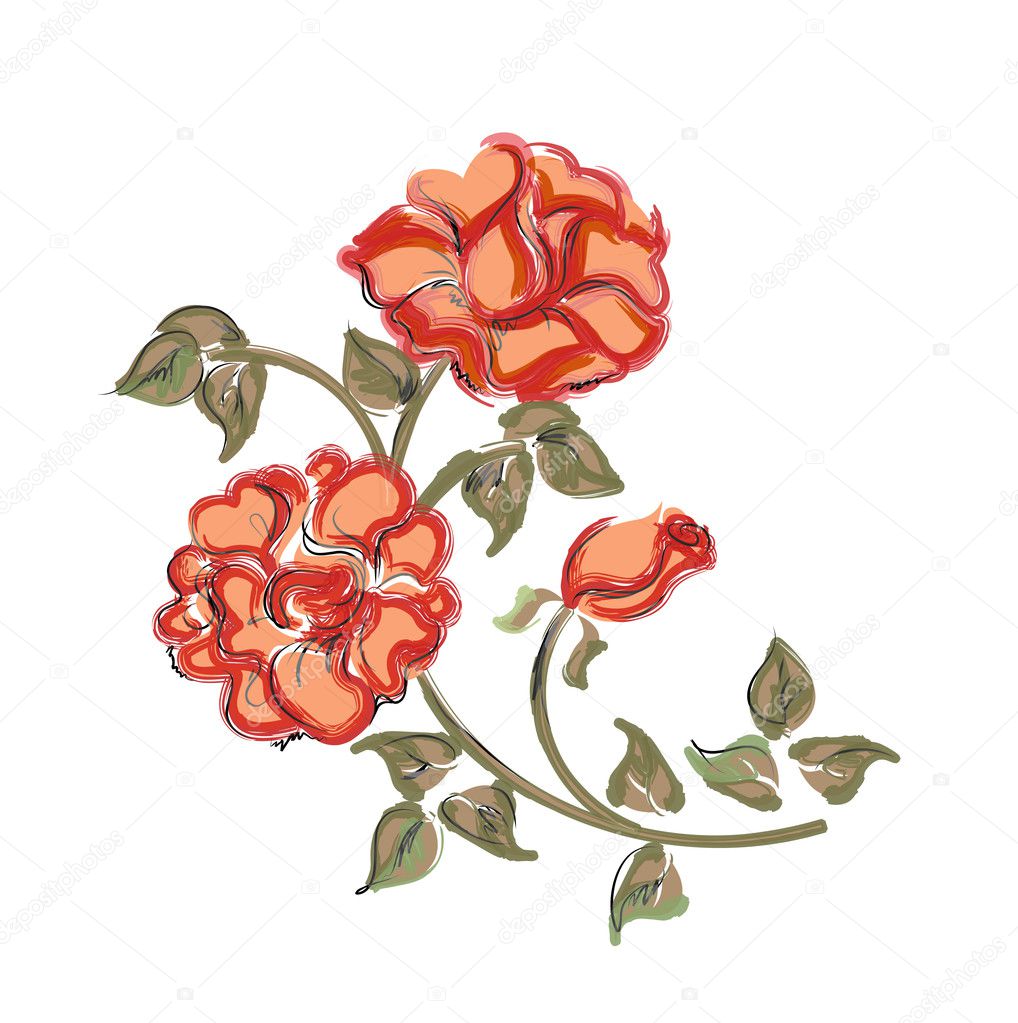 Hand drawn red roses