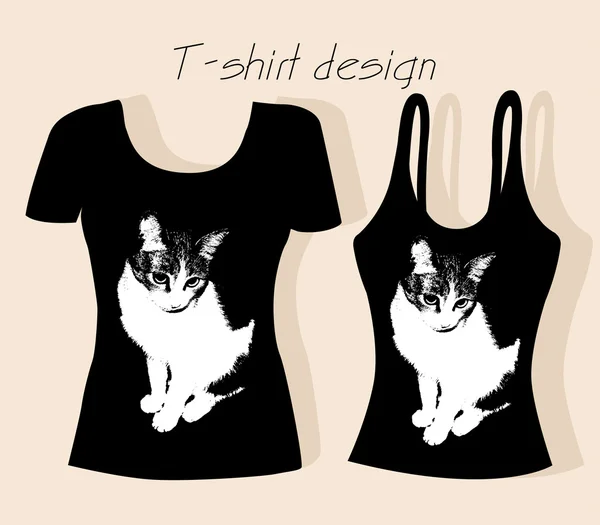 T-shirt tasarımı ile kedi — Stok Vektör