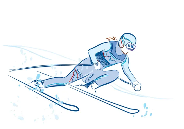 Croquis dessiné à la main du skieur — Image vectorielle