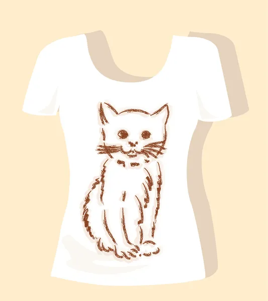 T-Shirt Design mit braunem, flauschigem Kätzchen — Stockvektor