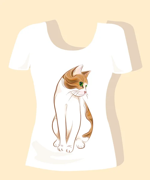 Shirt Design Med Ingefära Katt — Stock vektor