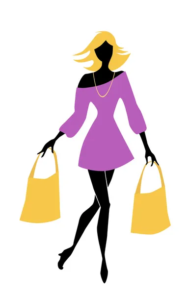 Mode Shopping Fille Avec Des Sacs — Image vectorielle