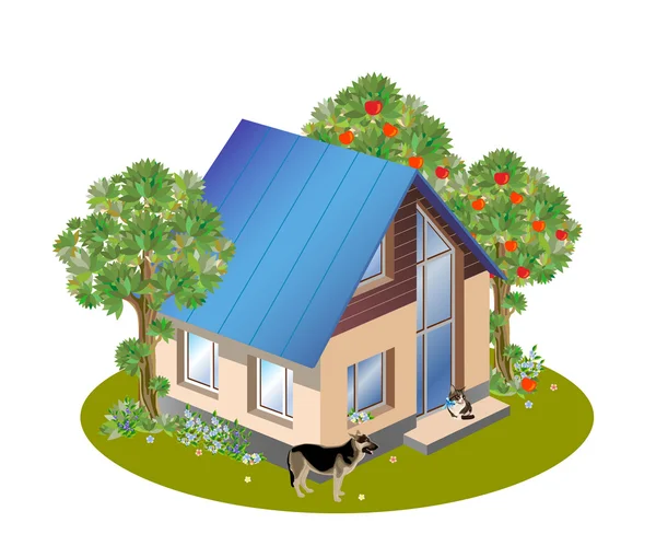 Modell Eines Dreidimensionalen Einfamilienhauses — Stockvektor