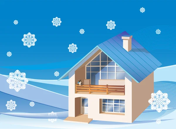 冬天的背景上的三个维度家庭房子 — 图库矢量图片