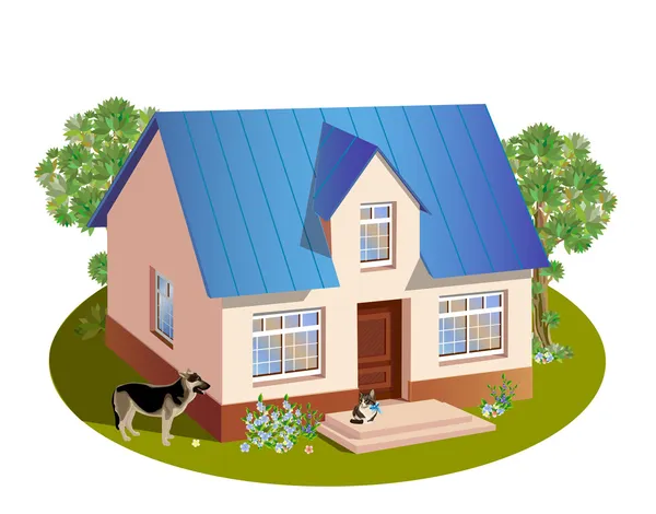 Modell Eines Dreidimensionalen Einfamilienhauses — Stockvektor
