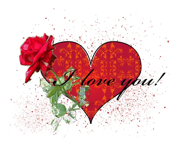 Carte Voeux Saint Valentin Avec Rose Rouge Cœur — Image vectorielle