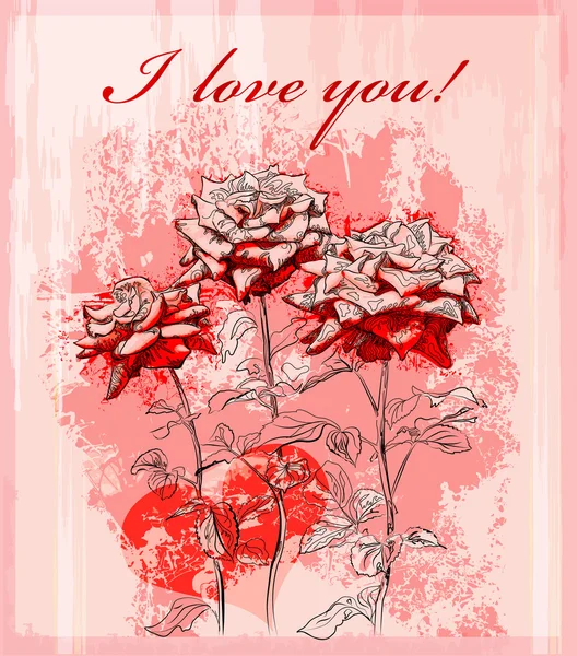 Ευχετήρια Κάρτα Ημέρα Του Αγίου Βαλεντίνου Κόκκινο Τριαντάφυλλο Και Καρδιά — Διανυσματικό Αρχείο