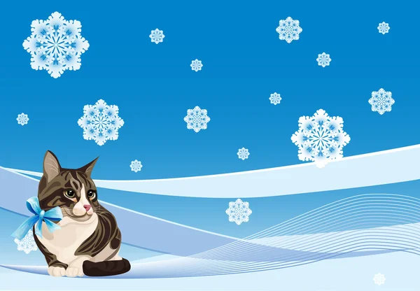 Tabby cat on the winter background — Stock Vector