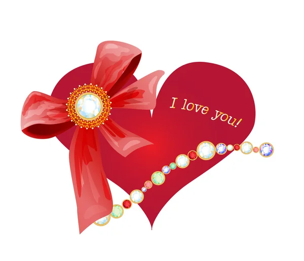 Carte de voeux Saint-Valentin avec coeur et arc — Image vectorielle
