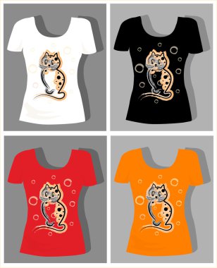 T-shirt design with funny kitten clipart