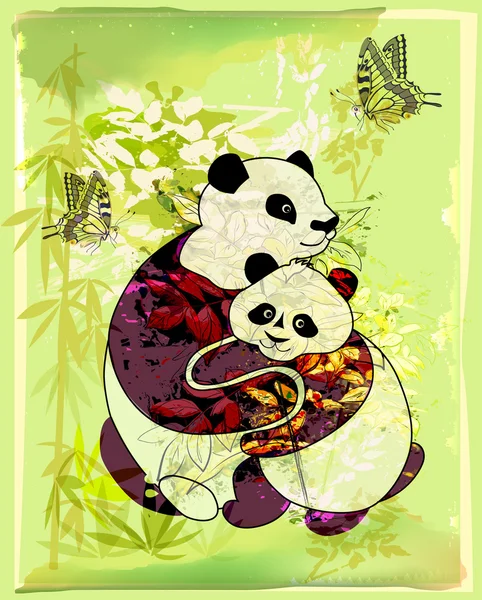 stock vector Pandas family at the bamboo forest