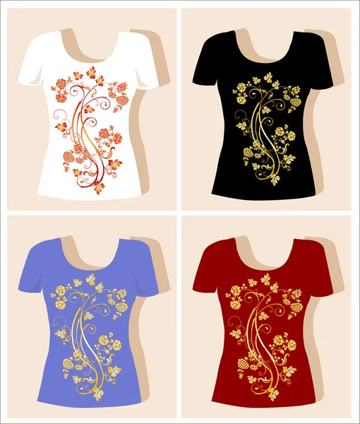 Shirt Design Avec Élément Floral Vintage — Image vectorielle