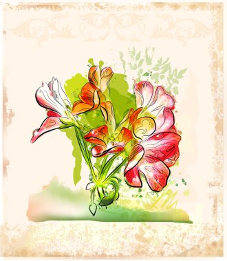 Hand painted red geranium flower clipart