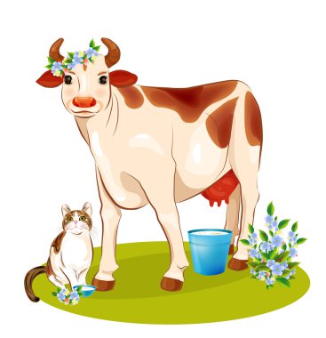 Happy cow and cat clipart