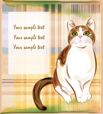 Ginger tabby cat over checked background clipart