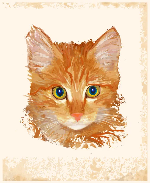 Vintage portrait of ginger cat — Stock Vector