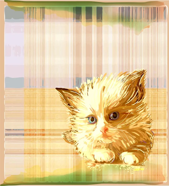 Ginger kitten over checked background — Stock Vector