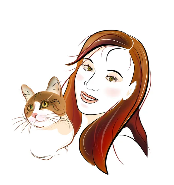 Рыжая кошка и молодая девушка — стоковый вектор