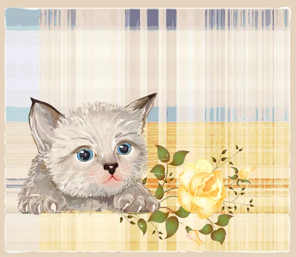 蓬松小猫与玫瑰 — 图库矢量图片