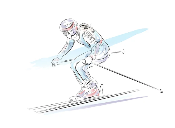 Handgezeichnete Skizze des Skifahrers — Stockvektor