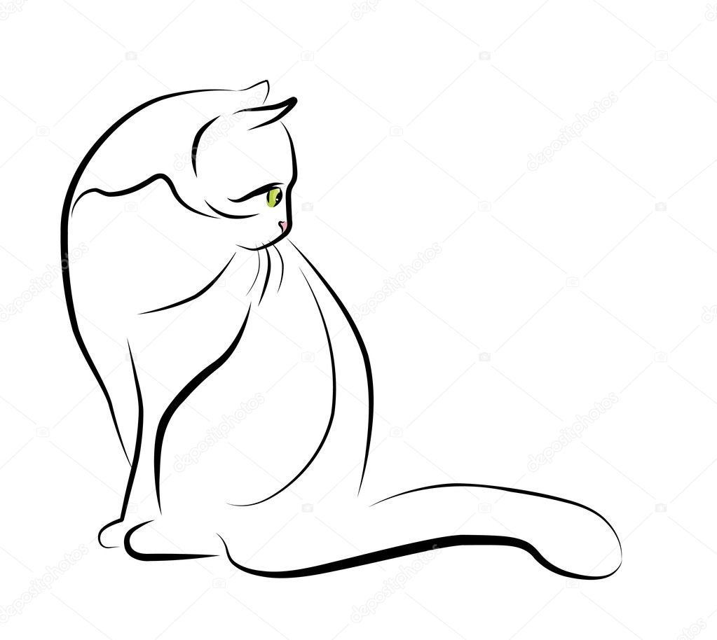 Outline illustration of sitting cat