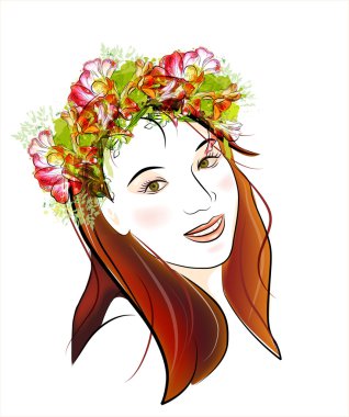 Portrait ginger girl with green eyes clipart