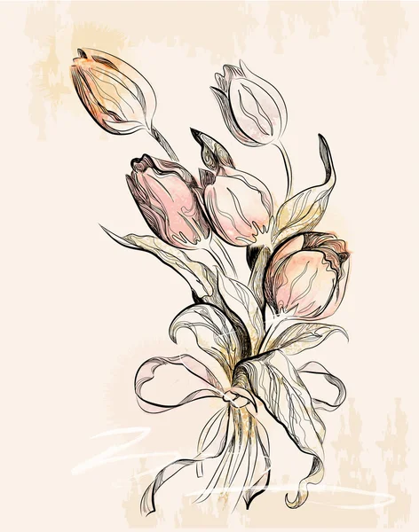 Biglietto di auguri vintage con tulipani — Vettoriale Stock