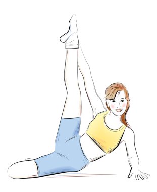 Young girl doing fitness exercise clipart