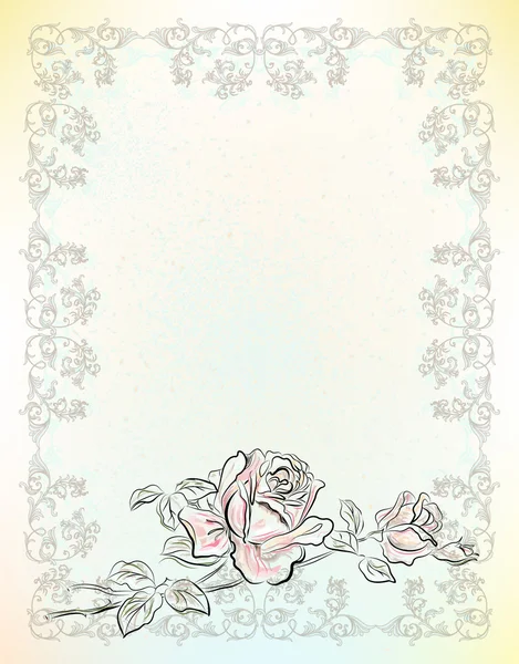 Cartão de saudação vintage com rosa — Vetor de Stock