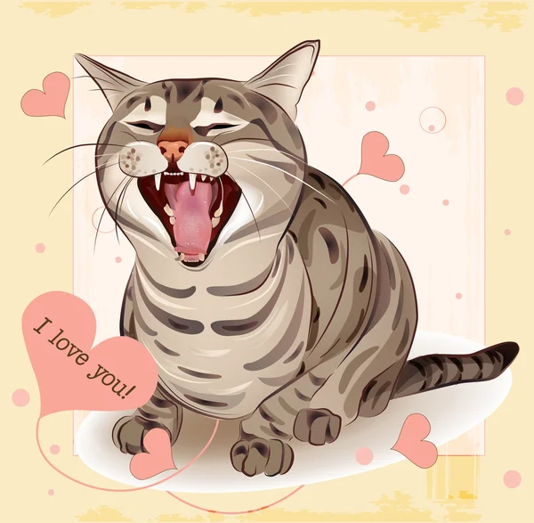 Cat in love. Greeting card — Stock Vector