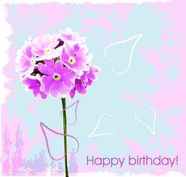 Happy birthday card with pink flowers clipart