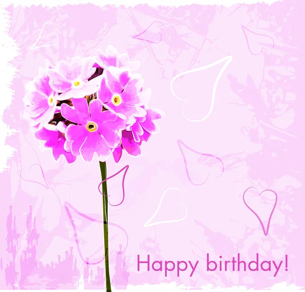 Mutlu doğum günü kartı ile pembe çiçekler — Stok Vektör