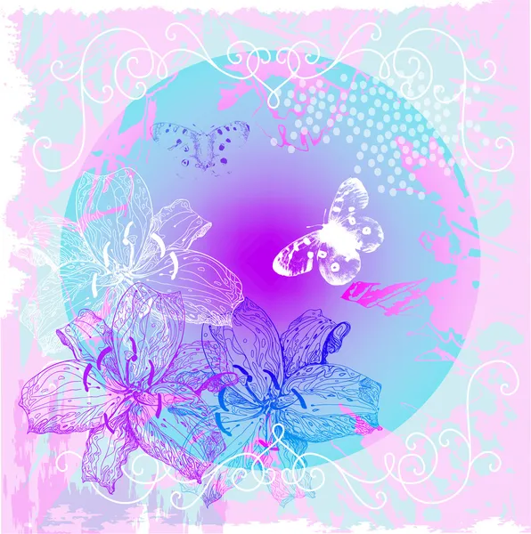 花朵与蝴蝶抽象花卉背景 — 图库矢量图片