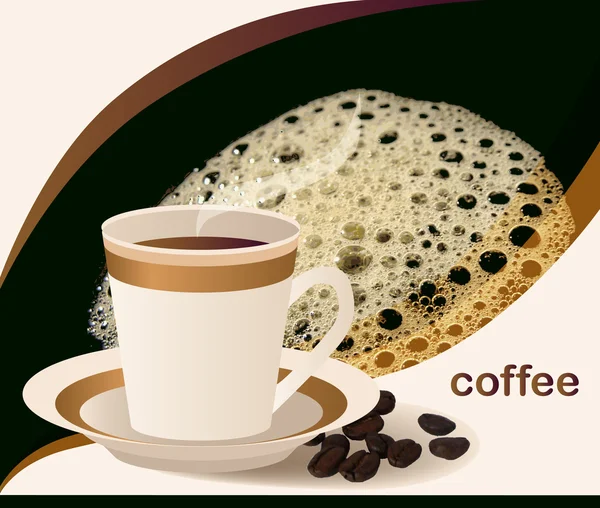 Xícara de café quente e grãos —  Vetores de Stock