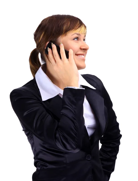 Γυναίκα των επιχειρήσεων χαμογελώντας στο τηλέφωνο — Φωτογραφία Αρχείου