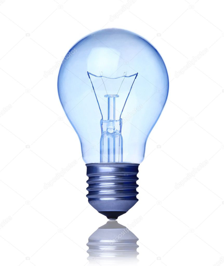 Blue light bulb isolated over a white background
