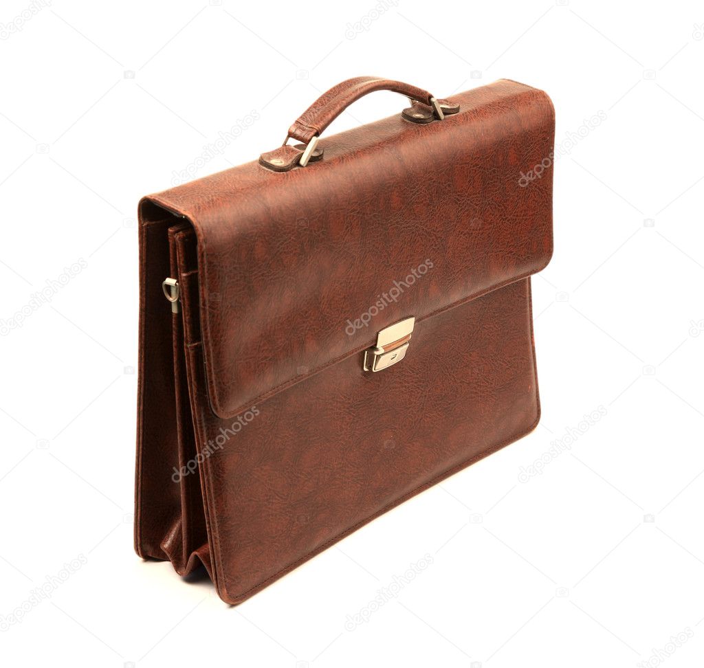 Luxury business brown brief-case on a pure white background