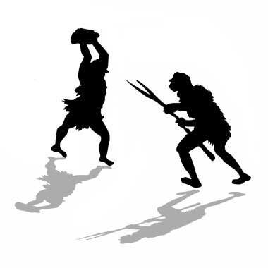 Silhouette two fight primitive persons clipart