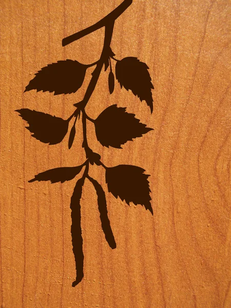 Silhouette vectorielle de la branche du bouleau sur fond de bois — Image vectorielle