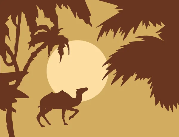 Векторный тропический ландшафт с пальмами на переднем плане — стоковый вектор