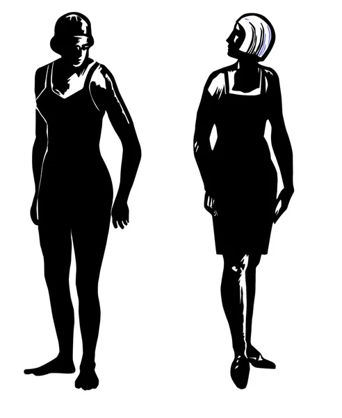 Silhouette due ragazze su sfondo bianco — Vettoriale Stock