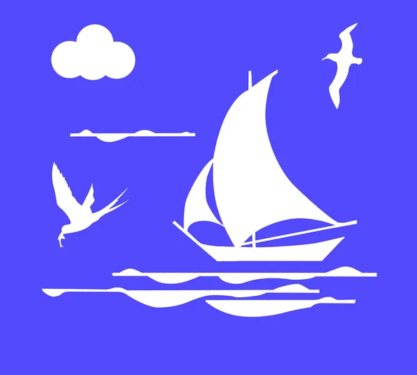 Illustrazione vettoriale barca a vela in oceano — Vettoriale Stock