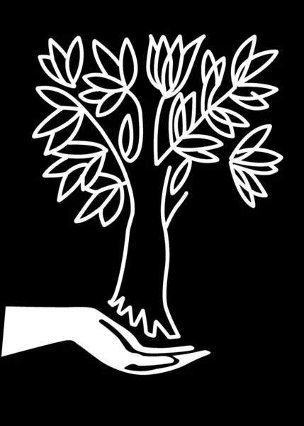 Векторная иллюстрационная рука сохраняет дерево — стоковый вектор