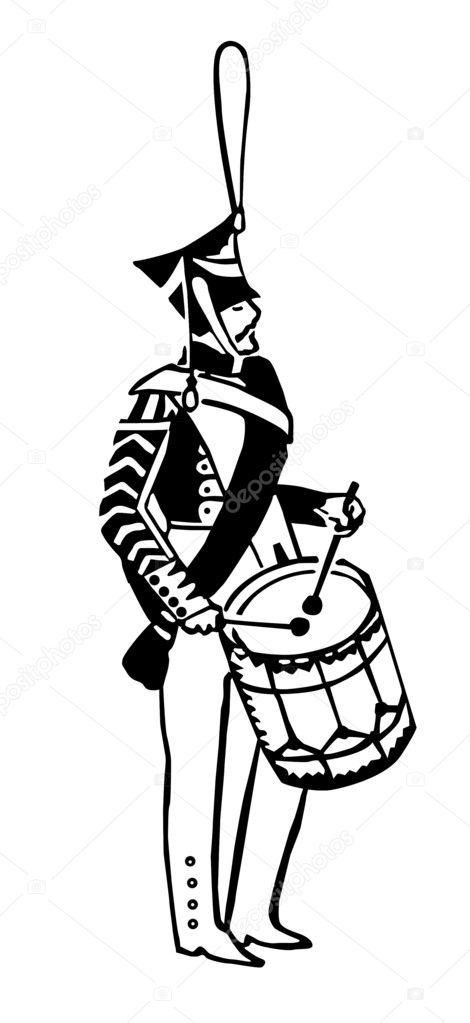 Silhouette of the army drummer on white background