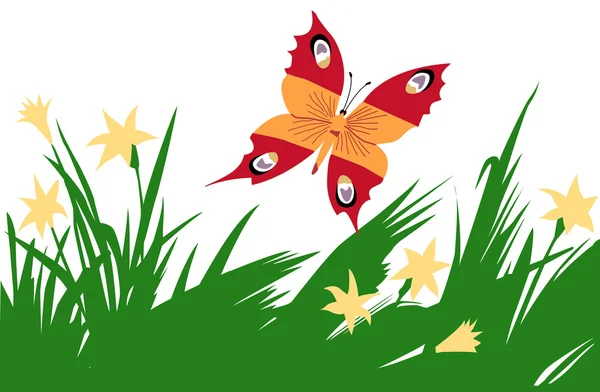 Illustration of the butterfly amongst flower — Stock Vector