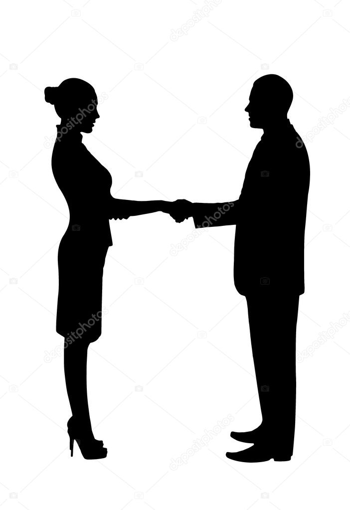 Silhouette. Greeting business men and women.