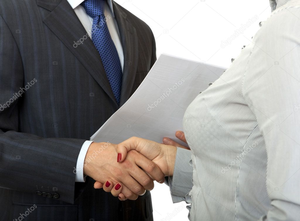 Handshake man and women.