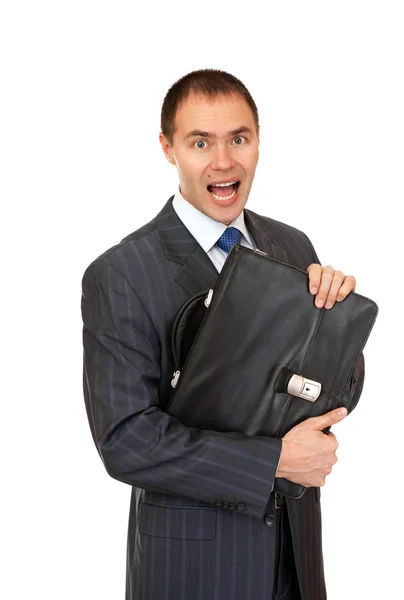 Радостный бизнесмен с портфелем . — стоковое фото