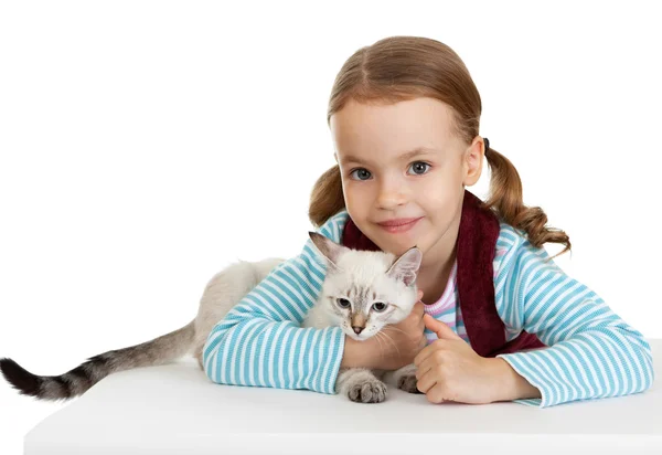 고양이 함께 아름 다운 소녀. — 스톡 사진