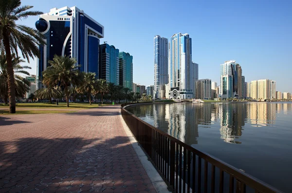 Ουρανοξύστες Στην Sharjah Khalid Lagoon Uae — Φωτογραφία Αρχείου